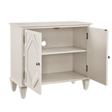 34" White Wood Carved Geometric Accent Cabinet With Two Doors - Homeroots - Flyclothing LLC