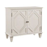 34" White Wood Carved Geometric Accent Cabinet With Two Doors - Homeroots - Flyclothing LLC