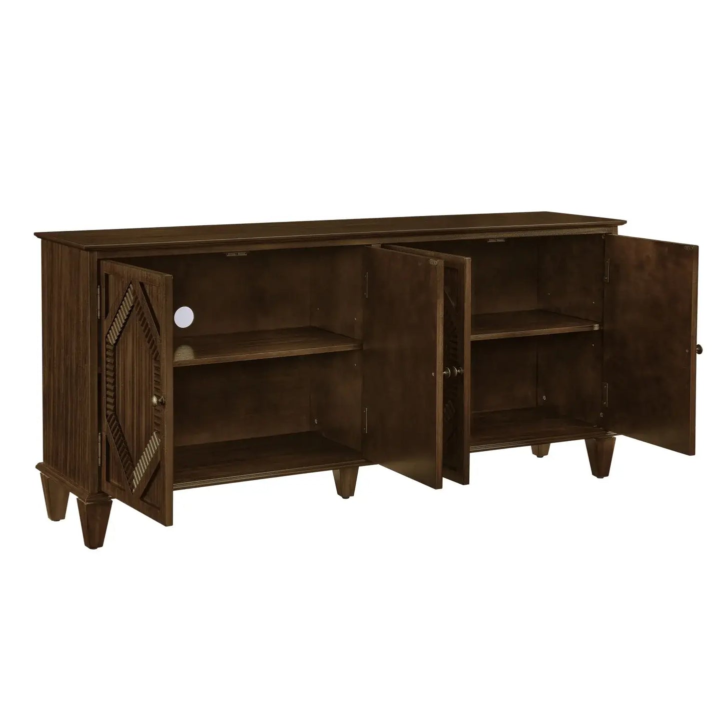 66" Brown Wood Carved Geometric Accent Cabinet With Four Doors - Homeroots - Flyclothing LLC