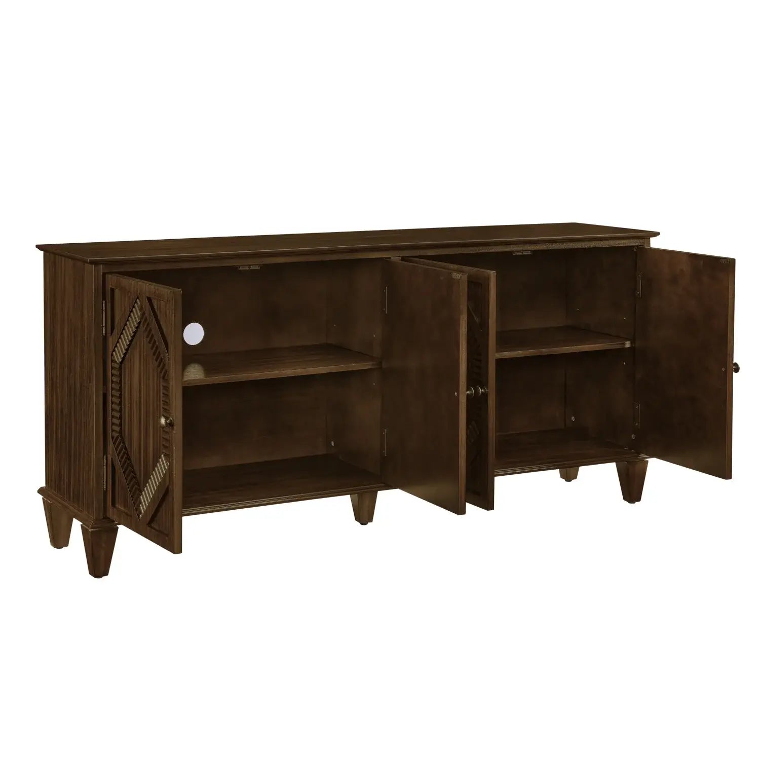 66" Brown Wood Carved Geometric Accent Cabinet With Four Doors - Homeroots - Flyclothing LLC