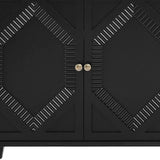 66" Black Wood Carved Geometric Accent Cabinet With Four Doors - Homeroots - Flyclothing LLC