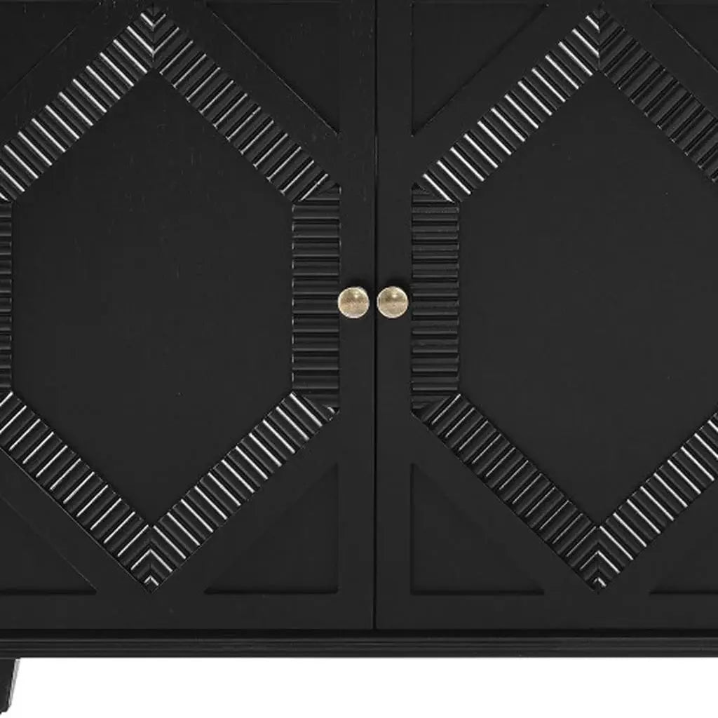 66" Black Wood Carved Geometric Accent Cabinet With Four Doors - Homeroots - Flyclothing LLC