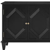 66" Black Wood Carved Geometric Accent Cabinet With Four Doors - Homeroots - Flyclothing LLC