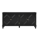 66" Black Wood Carved Geometric Accent Cabinet With Four Doors - Homeroots - Flyclothing LLC