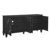 66" Black Wood Carved Geometric Accent Cabinet With Four Doors - Homeroots - Flyclothing LLC