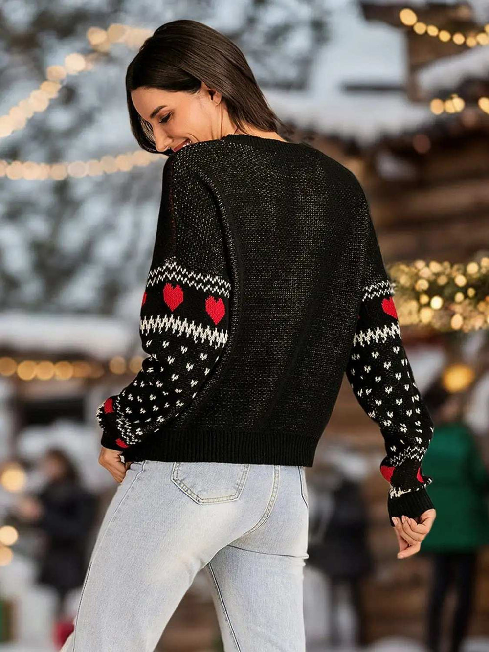 Perfee Christmas Element Round Neck Sweater - Trendsi - Flyclothing LLC