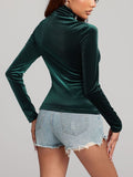 Solid Color Turtleneck Long Sleeve Top - Trendsi