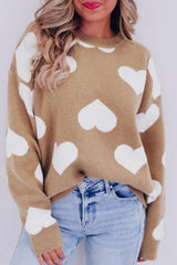 Heart Round Neck Long Sleeve Sweater - Trendsi