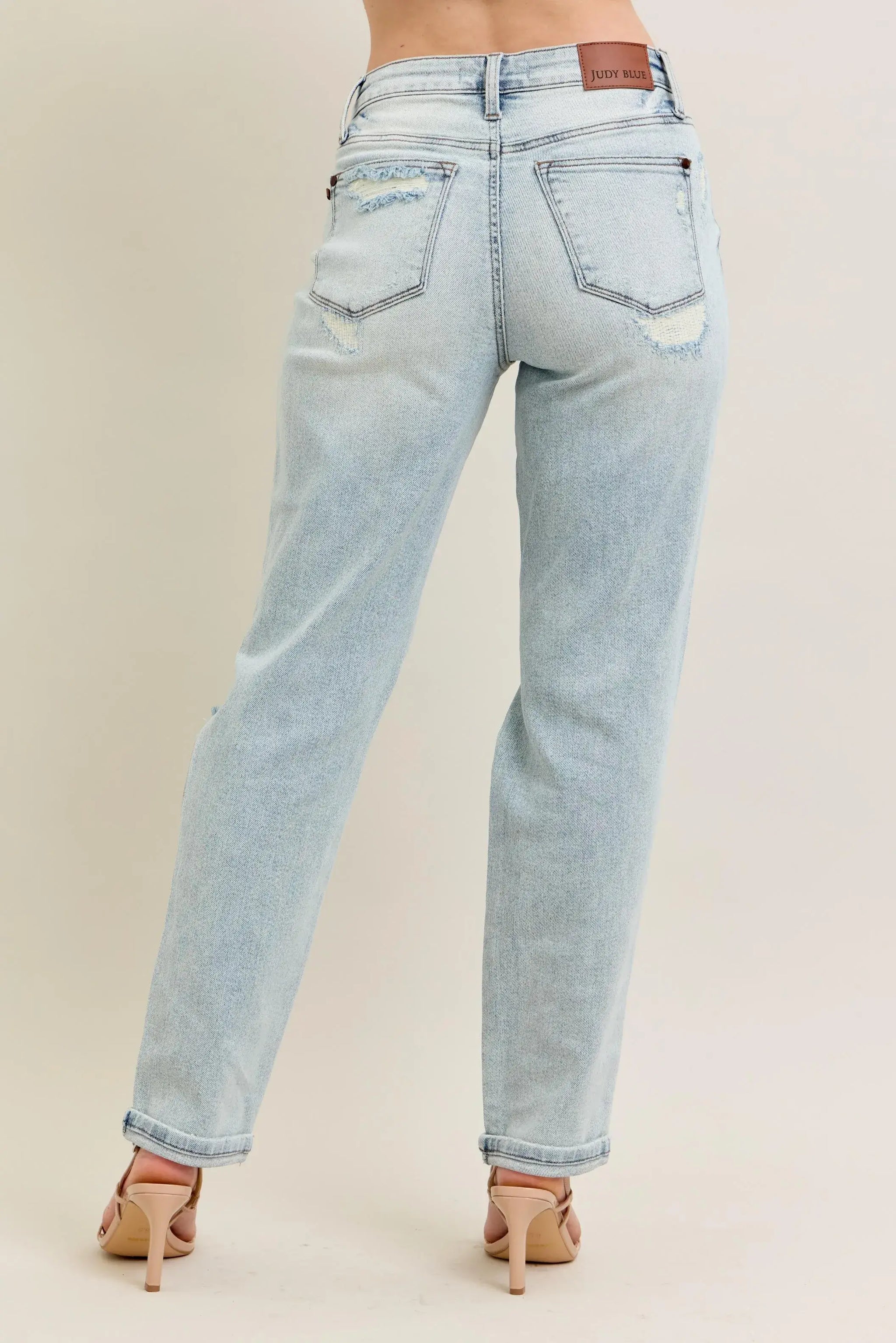 Judy Blue Full Size Mr Repair Stitch Detail Destroy Single Cuff Bf Jeans Plus Size - Trendsi - Flyclothing LLC