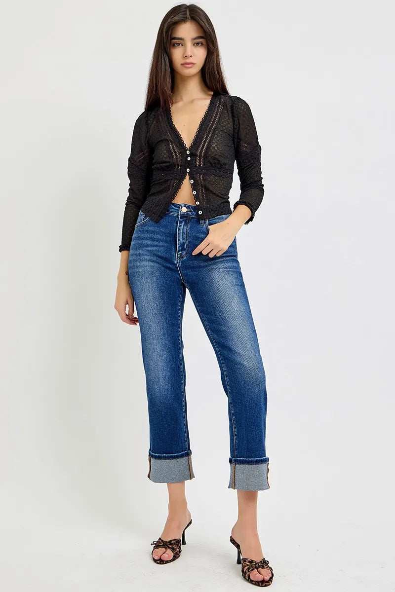 RISEN Full Size High Rise Ankle Straight Cuffed Jeans Plus Size - Trendsi - Flyclothing LLC