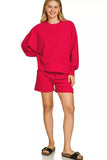 Zenana Ribbed Round Neck Pullover and Shorts Set - Trendsi - Flyclothing LLC
