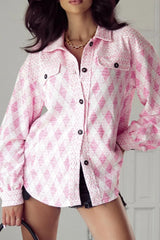 Geometric Print Textured Flap Pocket Shacket - Trendsi - Flyclothing LLC