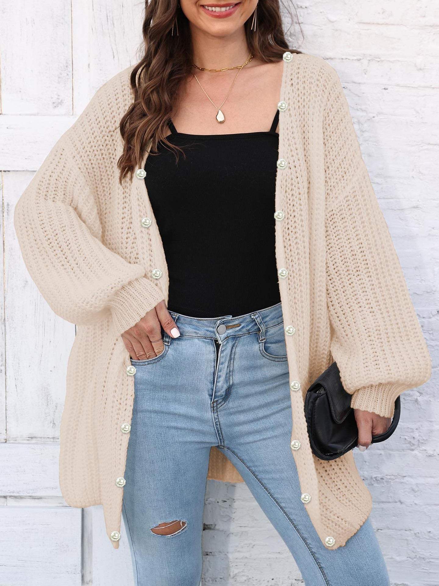 Open Front Long Sleeve Cardigan - Trendsi - Flyclothing LLC