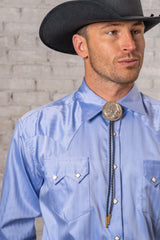 Rockmount Ranch Wear Men's Blue Pima Cotton Herringbone Western Shirt - Rockmount Clothing - Flyclothing LLC