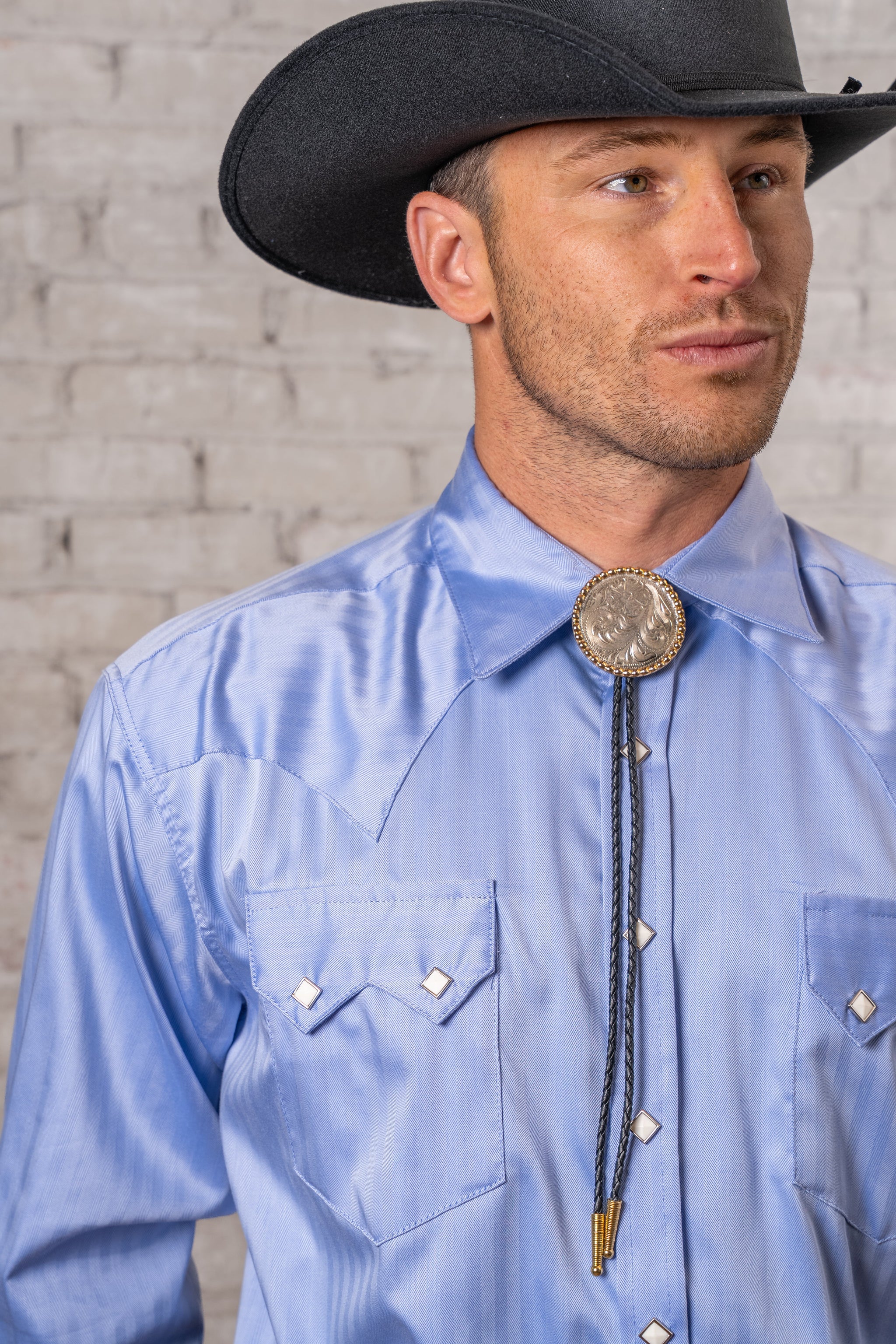 Rockmount Ranch Wear Men's Blue Pima Cotton Herringbone Western Shirt - Rockmount Clothing - Flyclothing LLC
