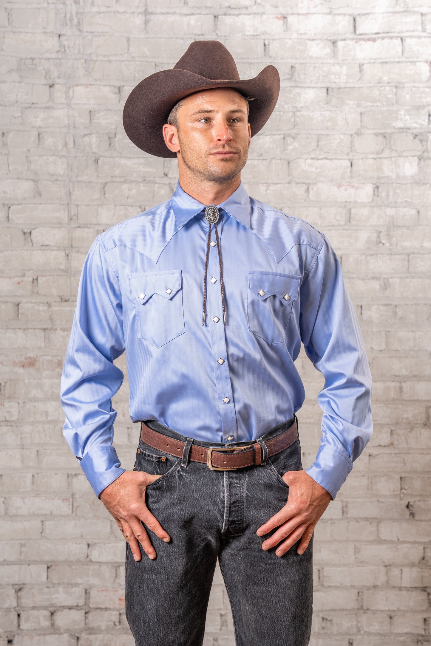 Rockmount Ranch Wear Men's Blue Pima Cotton Herringbone Western Shirt - Rockmount Clothing - Flyclothing LLC