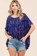 Mittoshop Abstract Print Round Neck Short Sleeve Top - Trendsi - Flyclothing LLC