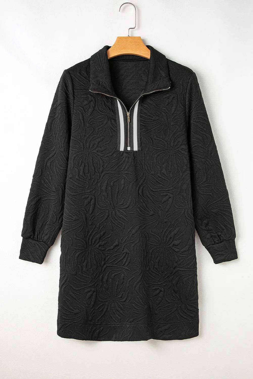 Texture Quarter Zip Long Sleeve Mini Dress - Trendsi - Flyclothing LLC