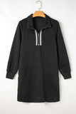 Texture Quarter Zip Long Sleeve Mini Dress - Trendsi - Flyclothing LLC