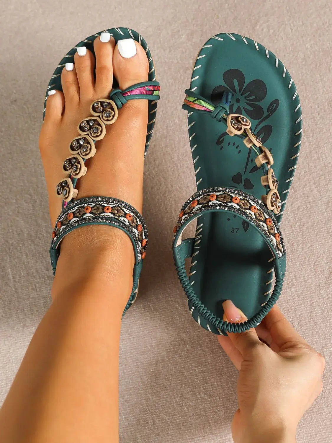 Toe Loop PU Leather Flats Sandals - Trendsi - Flyclothing LLC