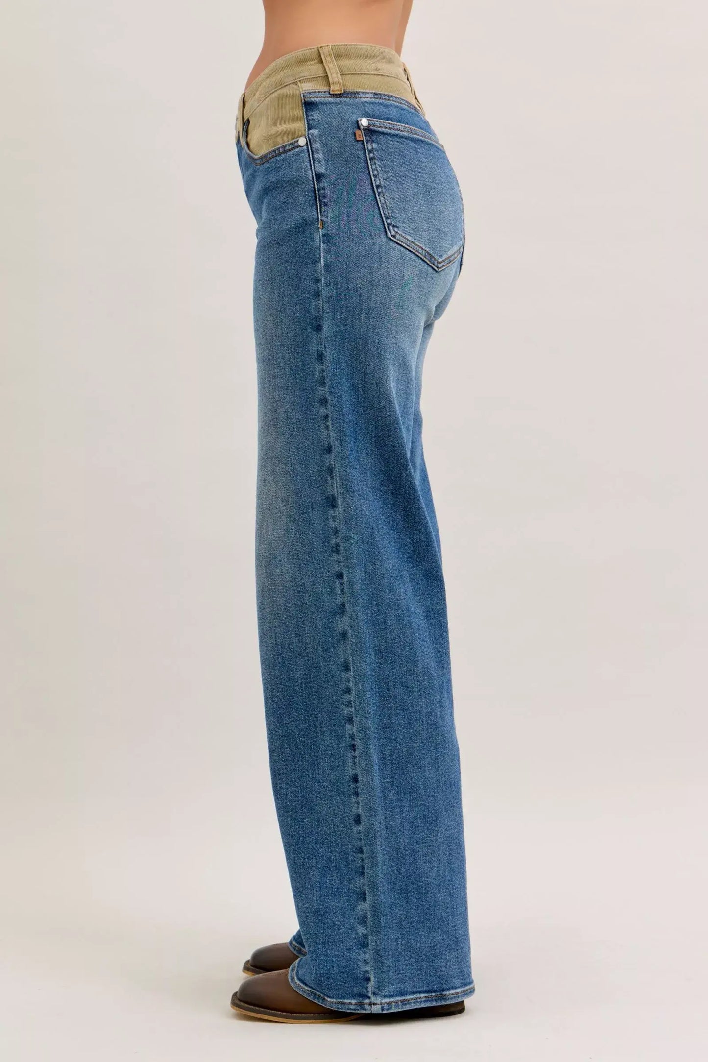 Judy Blue MR Column Straight Jeans with Corduroy Waist - Trendsi - Flyclothing LLC