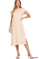 Zenana Round Neck Side Slit Midi Dress - Trendsi - Flyclothing LLC