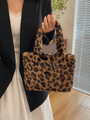 Leopard Fluff Handbag with Zip - Trendsi