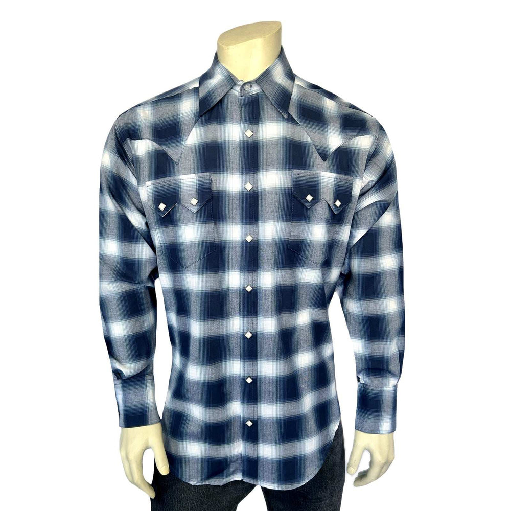 Rockmount Ranch Ware Men's Blue & White Shadow Plaid Western Shirt - Rockmount Clothing - Flyclothing LLC