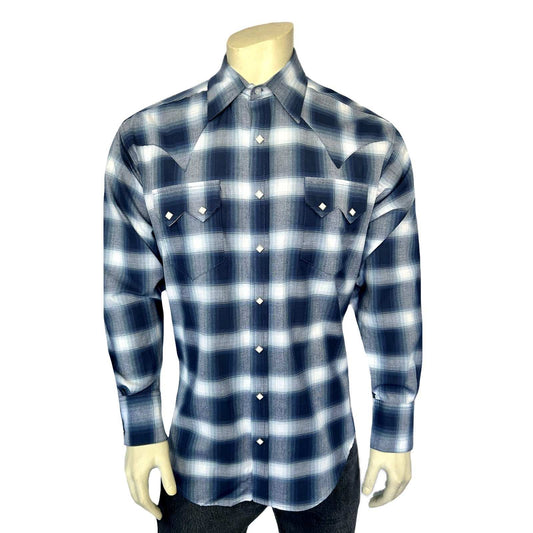 Rockmount Ranch Ware Men's Blue & White Shadow Plaid Western Shirt - Rockmount Clothing - Flyclothing LLC