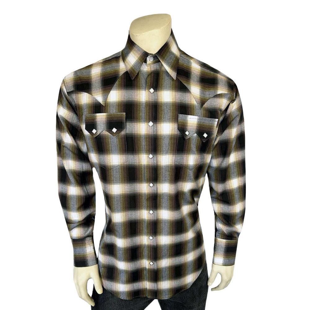 Rockmount Ranch Ware Men's Brown & White Shadow Plaid Western Shirt - Rockmount Clothing - Flyclothing LLC