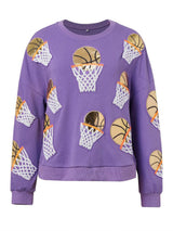 Basketball Round Neck Long Sleeve Sweatshirt - Trendsi - Flyclothing LLC