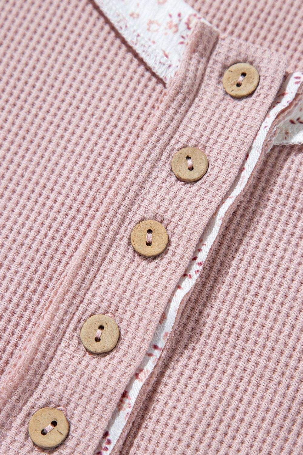 Waffle Floral Patchwork Exposed Seam Detail Short Sleeve Top - Trendsi - Flyclothing LLC