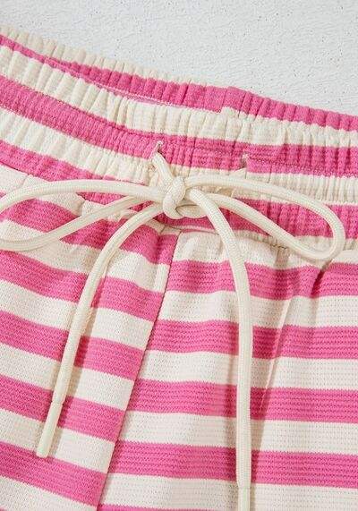 Striped Round Neck T-Shirt and Drawstring Shorts Set - Trendsi - Flyclothing LLC