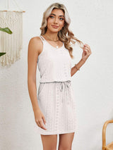 Eyelet Scoop Neck Sleeveless Dress - Trendsi - Flyclothing LLC