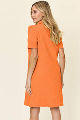 Double Take Full Size Texture Collared Neck Short Sleeve Dress - Trendsi - Flyclothing LLC