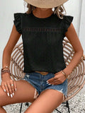 Eyelet Round Neck Cap Sleeve Top - Trendsi - Flyclothing LLC