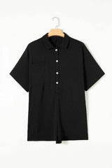 Half Button Collared Neck Romper - Trendsi - Flyclothing LLC