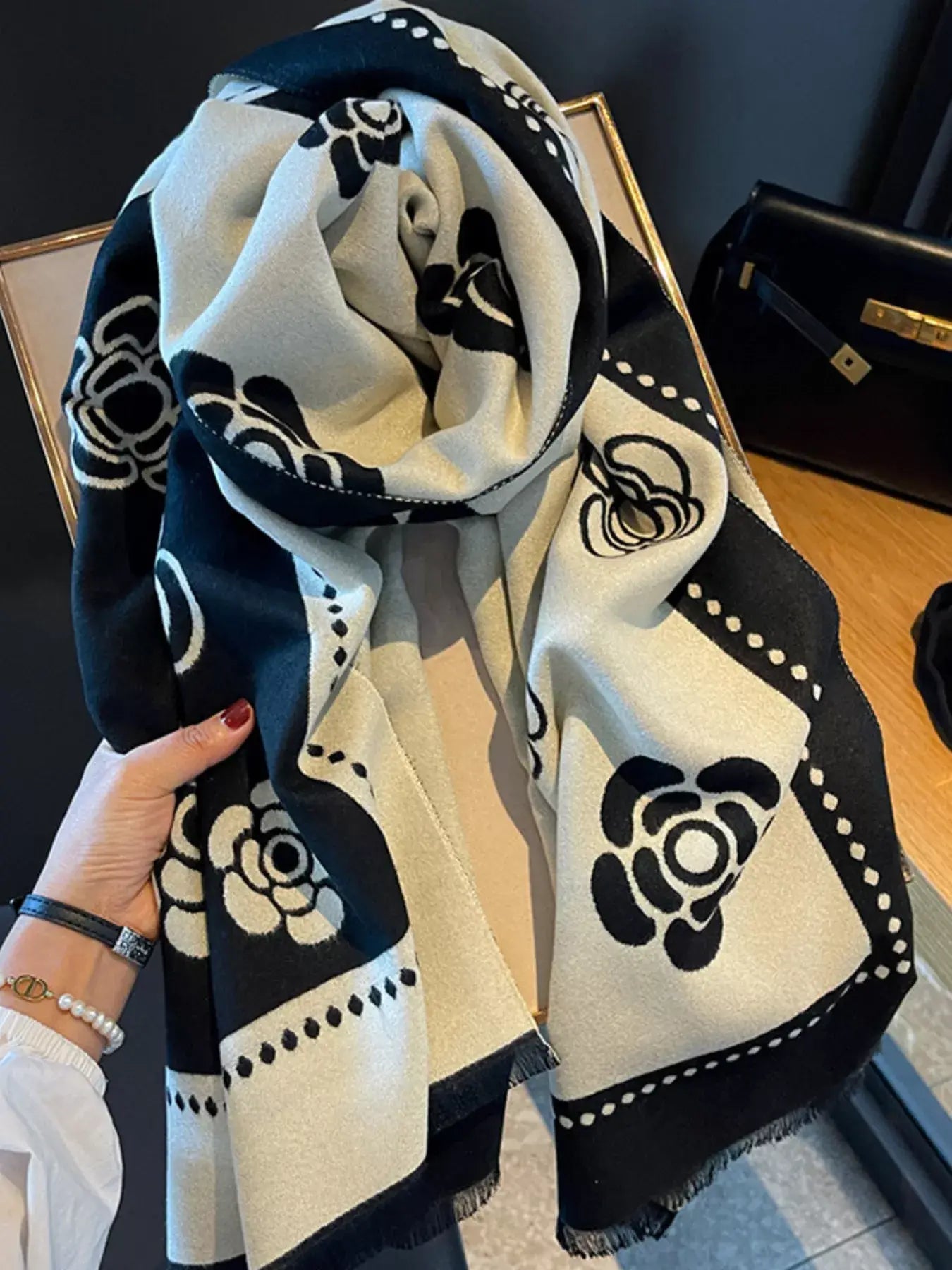 Floral Pattern Raw Hem Scarf - Trendsi - Flyclothing LLC