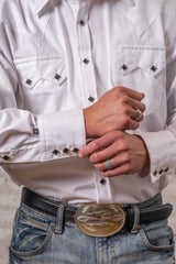 Rockmount Ranch Wear Men's Classic Pima Cotton Solid White Western Shirt with Black Snaps - Rockmount Clothing - Flyclothing LLC