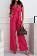 Surplice Sleeveless Wide Leg Jumpsuit - Trendsi - Flyclothing LLC