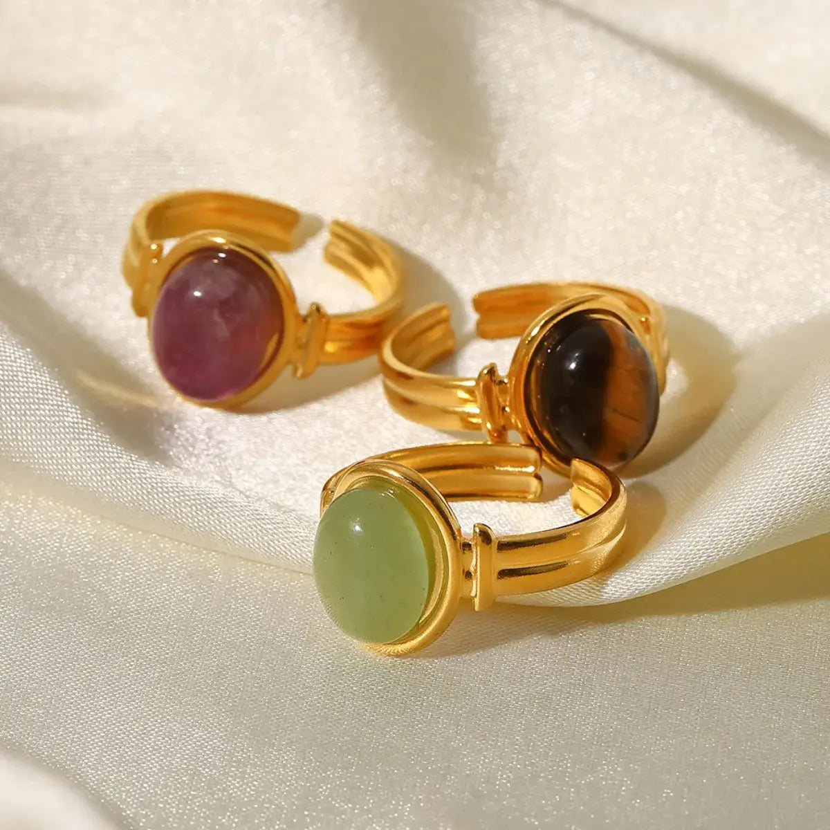 Vintage Natural Stone Gold Plated Adjustable Ring - Trendsi - Flyclothing LLC
