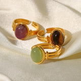 Vintage Natural Stone Gold Plated Adjustable Ring - Trendsi - Flyclothing LLC