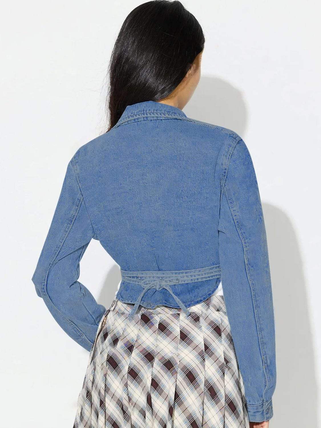 Asymmetric Slit Collared Neck Long Denim Top - Trendsi - Flyclothing LLC