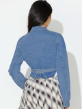 Asymmetric Slit Collared Neck Long Denim Top - Trendsi - Flyclothing LLC