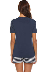 Striped Short Sleeve Top and Shorts Lounge Set - Trendsi - Flyclothing LLC