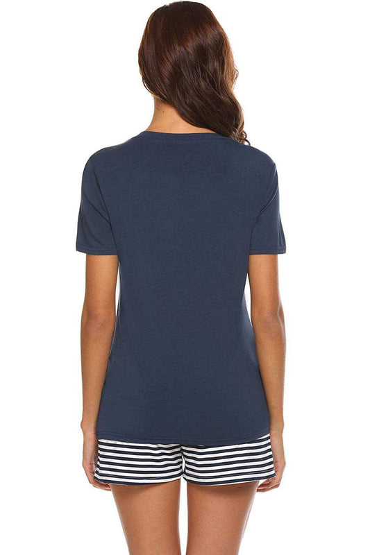 Striped Short Sleeve Top and Shorts Lounge Set - Trendsi - Flyclothing LLC