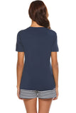 Striped Short Sleeve Top and Shorts Lounge Set - Trendsi