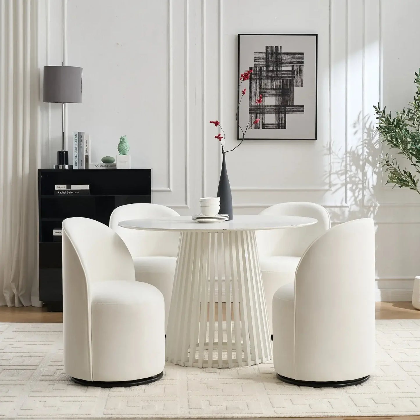 Cream and Black Velvet Curved Back Swivel Dining Arm Chair - Homeroots - Flyclothing LLC