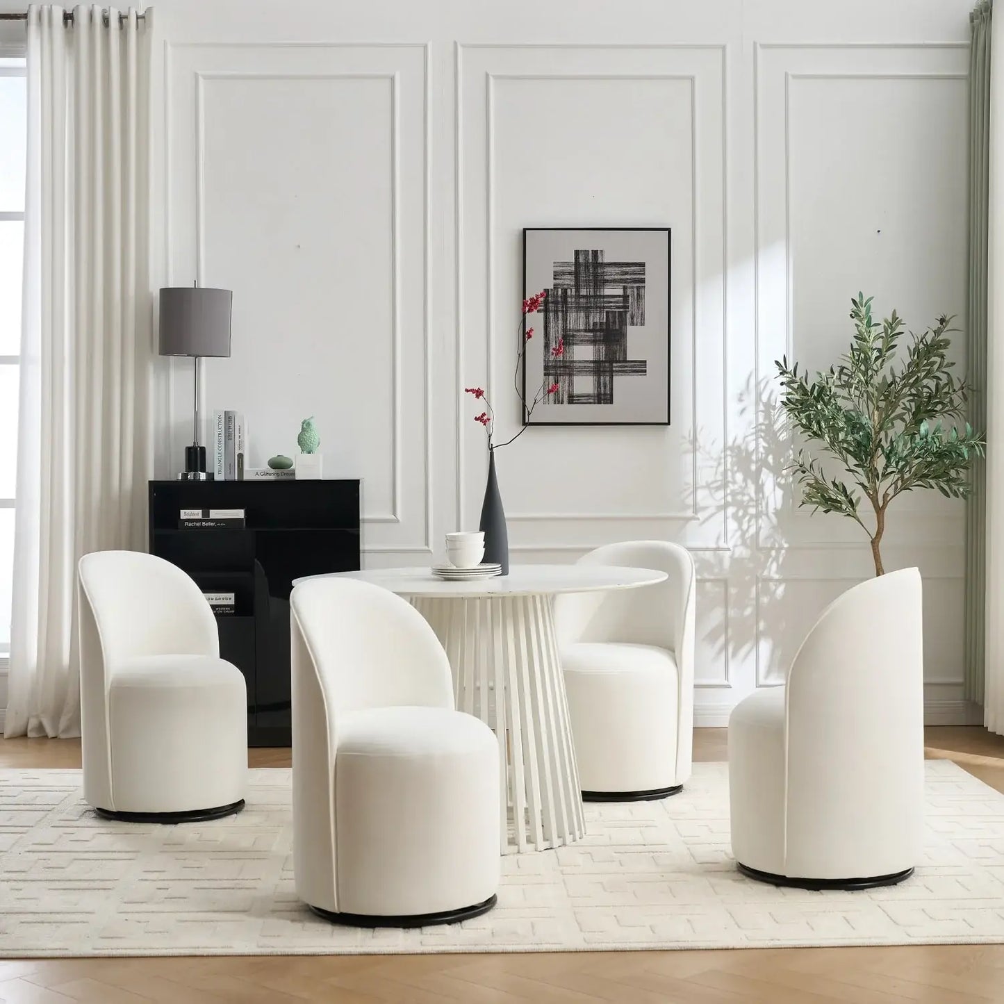 Cream and Black Velvet Curved Back Swivel Dining Arm Chair - Homeroots - Flyclothing LLC