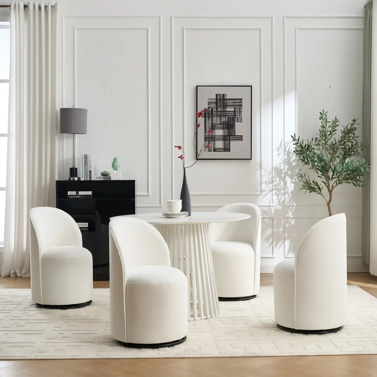 Cream and Black Velvet Curved Back Swivel Dining Arm Chair - Homeroots - Flyclothing LLC